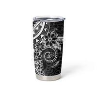 Black Polynesian Pattern With Plumeria Flowers Tumbler Cup LT05 - Polynesian Pride