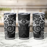Black Polynesian Pattern With Plumeria Flowers Tumbler Cup LT05 - Polynesian Pride
