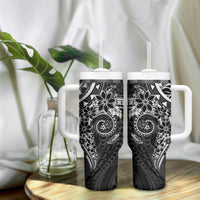 Black Polynesian Pattern With Plumeria Flowers Tumbler With Handle LT05 - Polynesian Pride