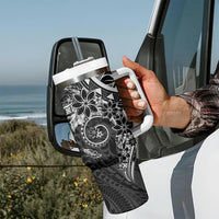 Black Polynesian Pattern With Plumeria Flowers Tumbler With Handle LT05 - Polynesian Pride