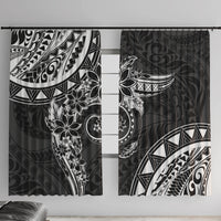 Polynesian Pattern With Plumeria Flowers Window Curtain Black LT05 With Hooks Black - Polynesian Pride