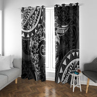 Polynesian Pattern With Plumeria Flowers Window Curtain Black LT05 With Grommets Black - Polynesian Pride