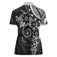 Polynesian Pattern With Plumeria Flowers Women Polo Shirt Black LT05 - Polynesian Pride