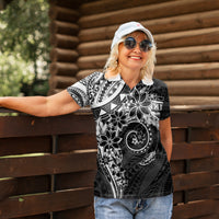 Polynesian Pattern With Plumeria Flowers Women Polo Shirt Black LT05 - Polynesian Pride
