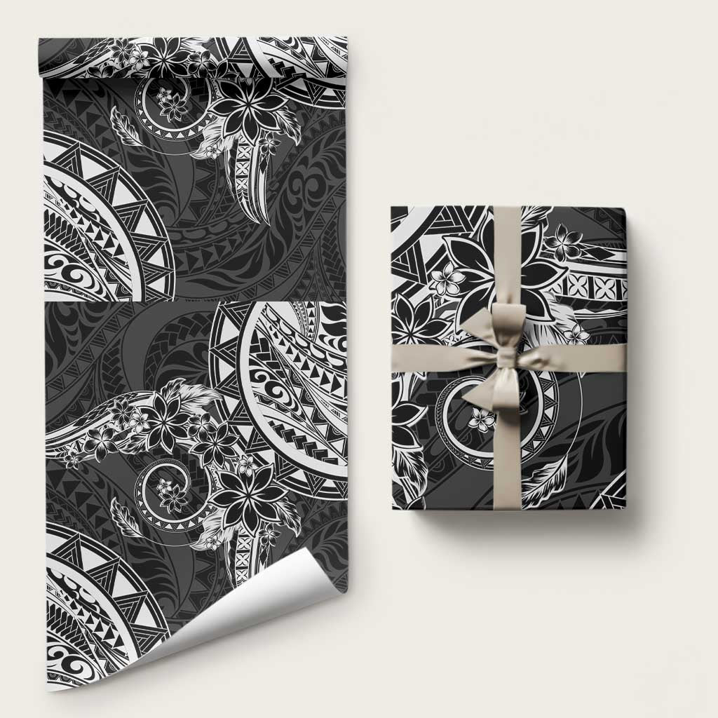 Polynesian Pattern With Plumeria Flowers Wrapping Paper Black LT05 58" × 23" Black - Polynesian Pride