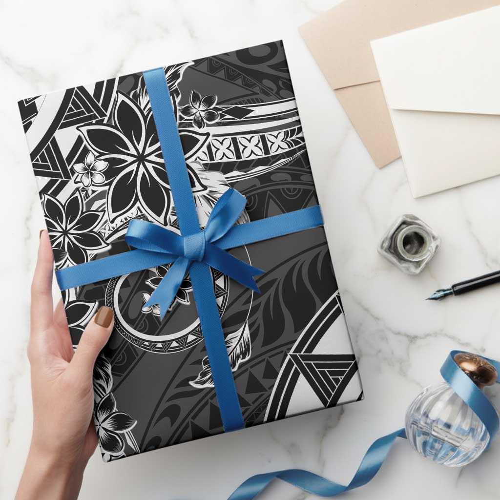 Polynesian Pattern With Plumeria Flowers Wrapping Paper Black LT05 - Polynesian Pride