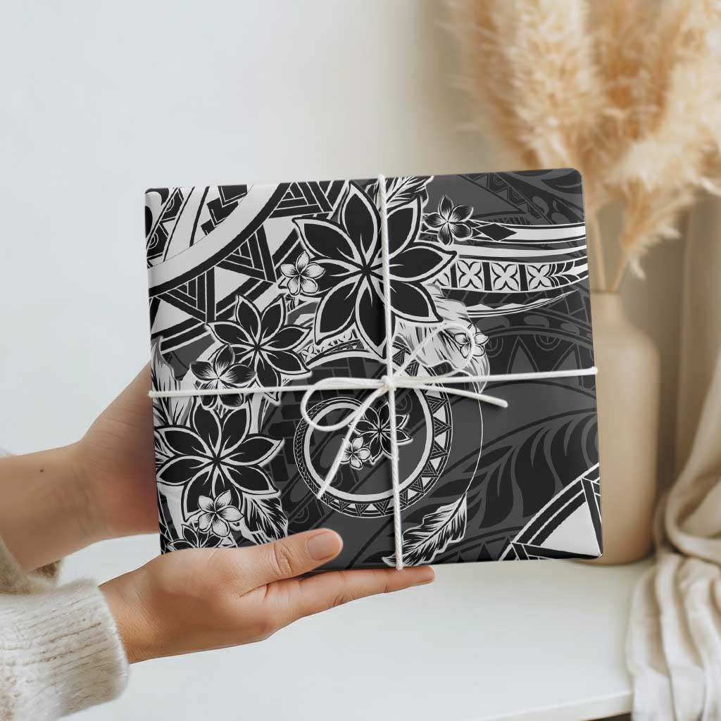 Polynesian Pattern With Plumeria Flowers Wrapping Paper Black LT05 - Polynesian Pride