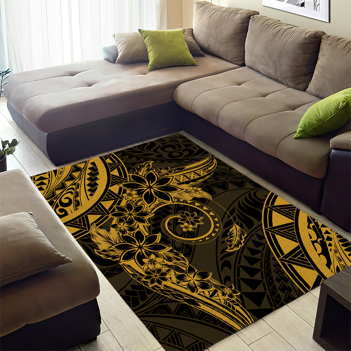 Polynesian Sunset Plumeria Area Rug Gold Polynesian Tattoo LT05 - Polynesian Pride