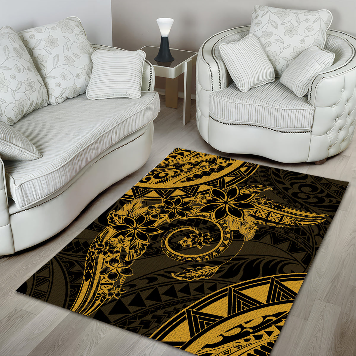 Polynesian Sunset Plumeria Area Rug Gold Polynesian Tattoo LT05 - Polynesian Pride