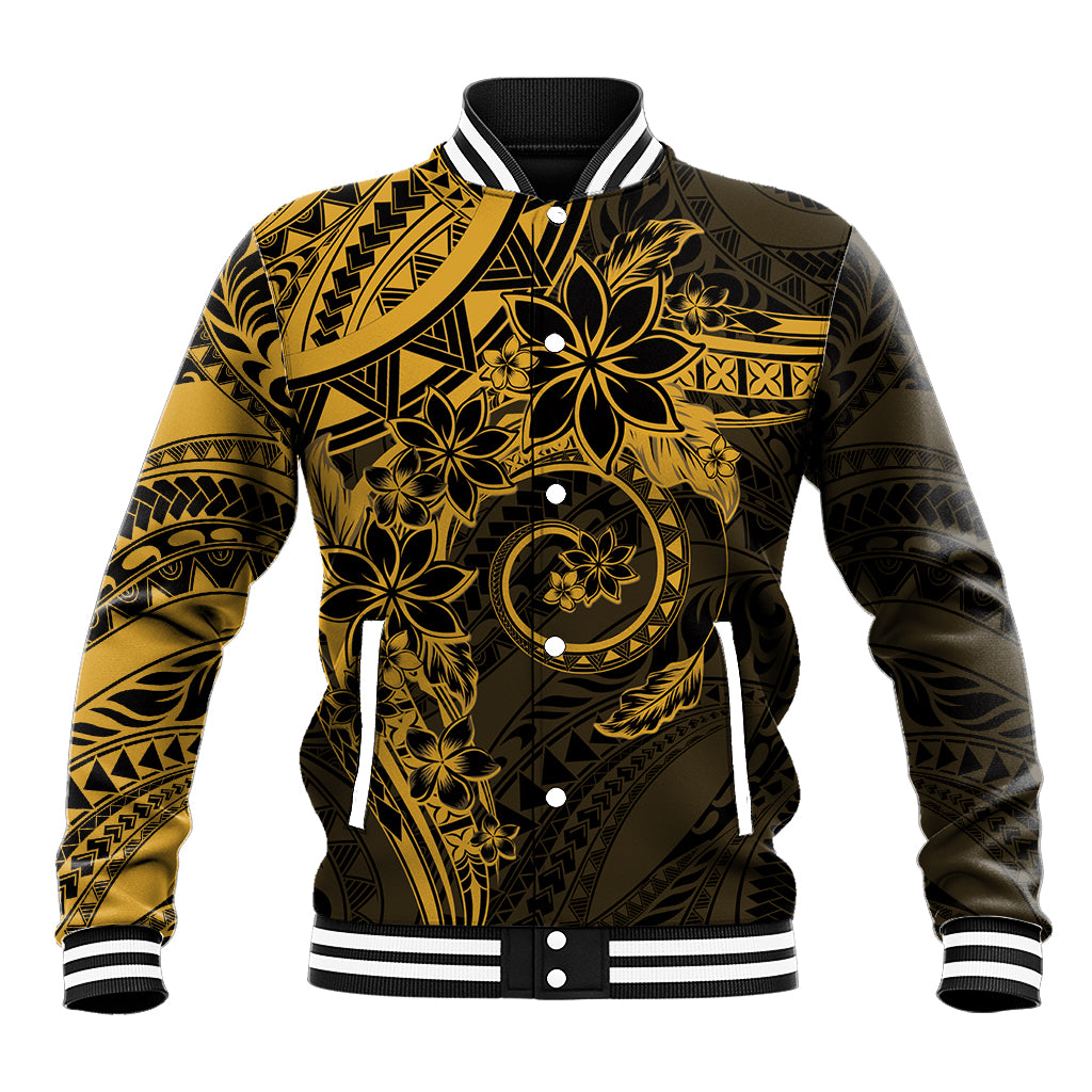 Polynesian Sunset Plumeria Baseball Jacket Gold Polynesian Tattoo LT05 Unisex Gold - Polynesian Pride