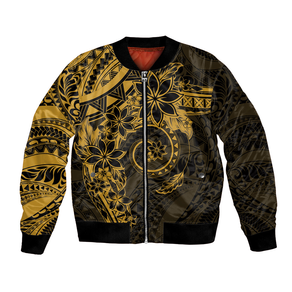 Polynesian Sunset Plumeria Bomber Jacket Gold Polynesian Tattoo LT05 Unisex Gold - Polynesian Pride