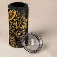 Gold Polynesian Pattern With Plumeria Flowers 4 in 1 Can Cooler Tumbler LT05 - Polynesian Pride