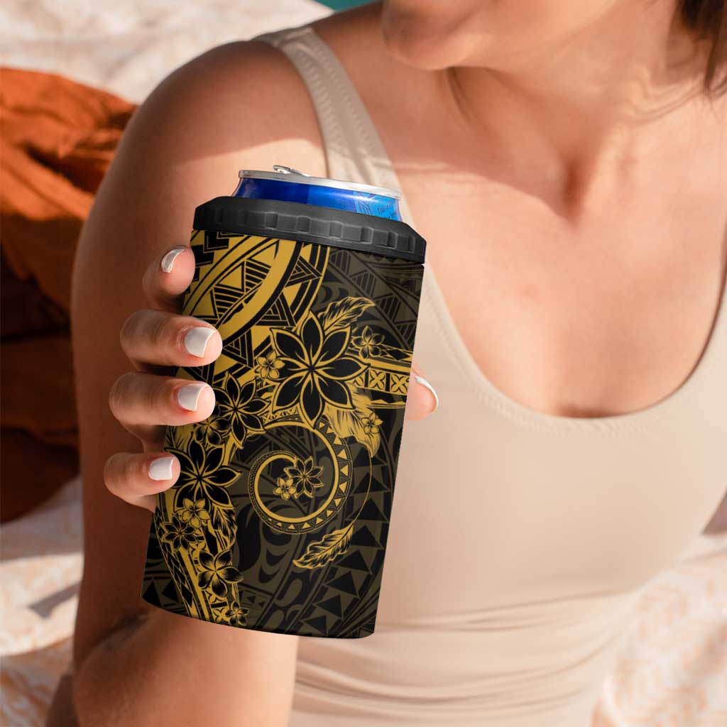Gold Polynesian Pattern With Plumeria Flowers 4 in 1 Can Cooler Tumbler LT05 - Polynesian Pride