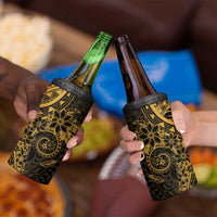Gold Polynesian Pattern With Plumeria Flowers 4 in 1 Can Cooler Tumbler LT05 - Polynesian Pride