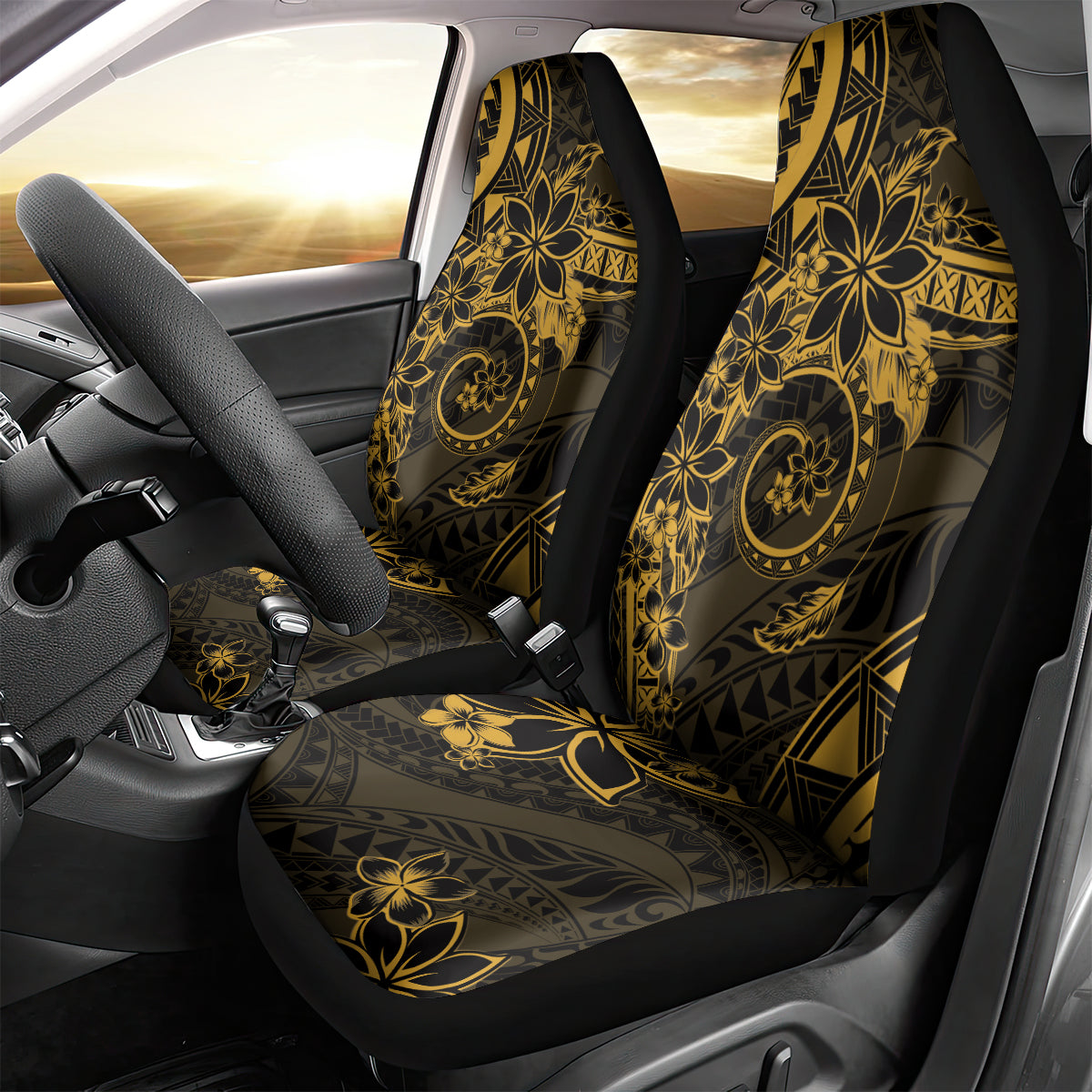 Polynesian Sunset Plumeria Car Seat Cover Gold Polynesian Tattoo LT05 - Polynesian Pride