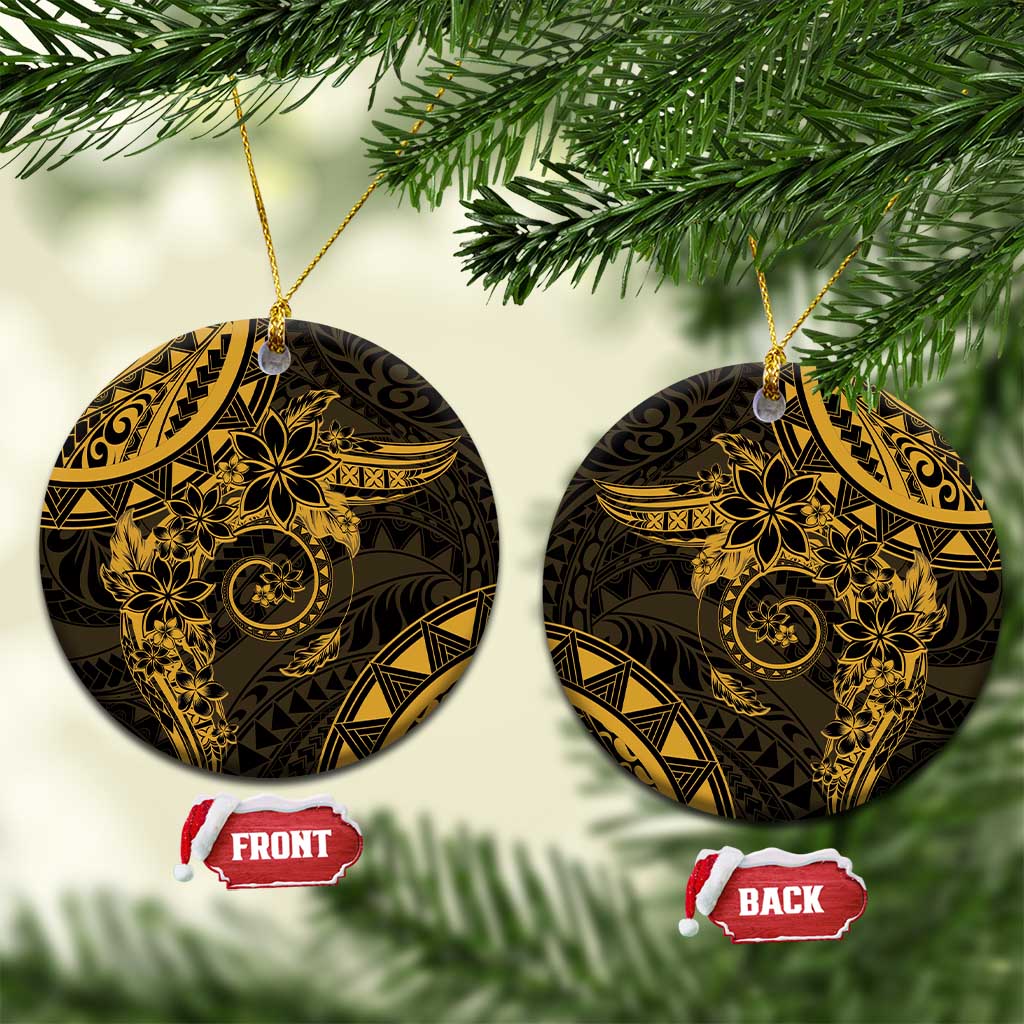 Polynesian Sunset Plumeria Ceramic Ornament Gold Polynesian Tattoo LT05 Circle Gold - Polynesian Pride