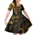 Polynesian Sunset Plumeria Family Matching Off The Shoulder Long Sleeve Dress and Hawaiian Shirt Gold Polynesian Tattoo