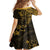 Polynesian Sunset Plumeria Family Matching Off The Shoulder Long Sleeve Dress and Hawaiian Shirt Gold Polynesian Tattoo