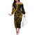 Polynesian Sunset Plumeria Family Matching Off The Shoulder Long Sleeve Dress and Hawaiian Shirt Gold Polynesian Tattoo