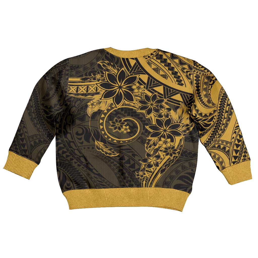 Polynesian Sunset Plumeria Kid Ugly Christmas Sweater Gold Polynesian Tattoo LT05 - Polynesian Pride