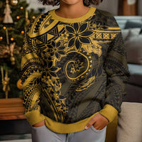 Polynesian Sunset Plumeria Kid Ugly Christmas Sweater Gold Polynesian Tattoo LT05 - Polynesian Pride