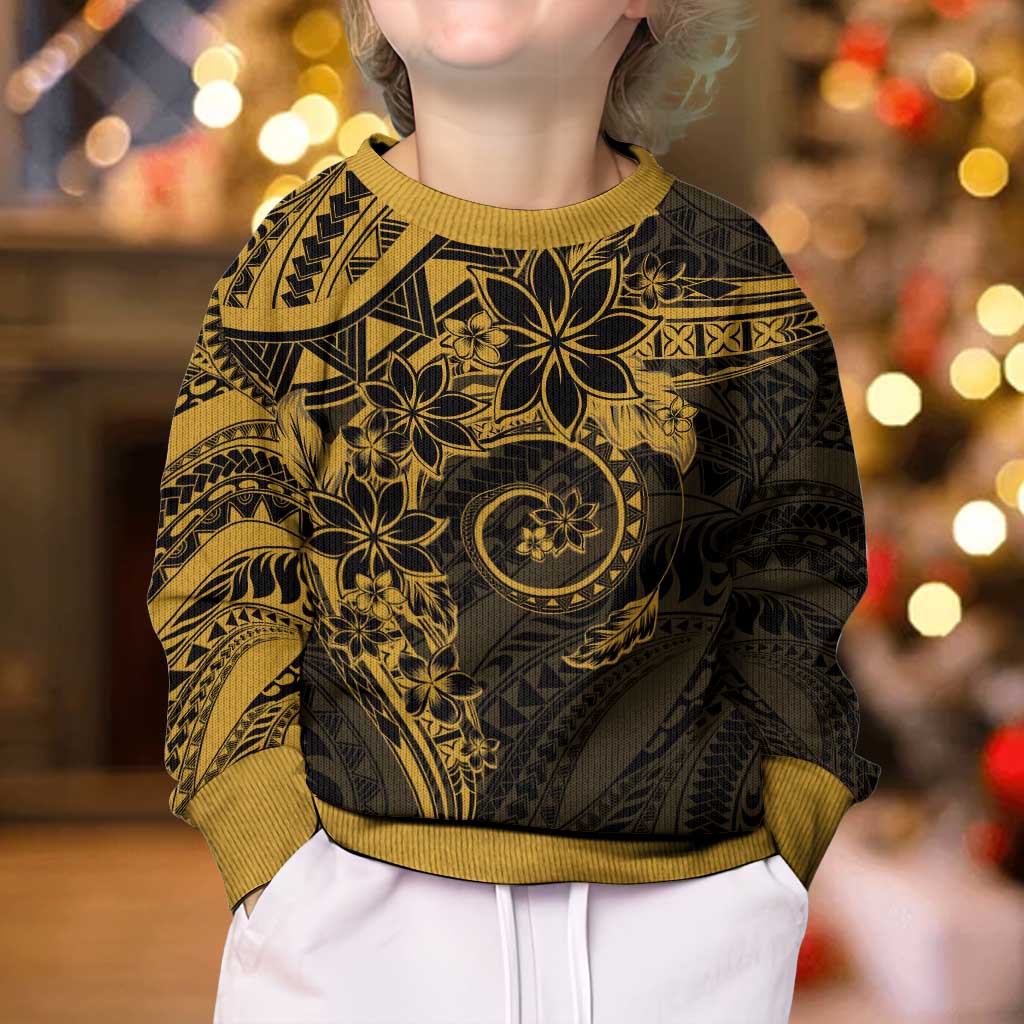 Polynesian Sunset Plumeria Kid Ugly Christmas Sweater Gold Polynesian Tattoo LT05 - Polynesian Pride