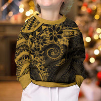 Polynesian Sunset Plumeria Kid Ugly Christmas Sweater Gold Polynesian Tattoo LT05 - Polynesian Pride