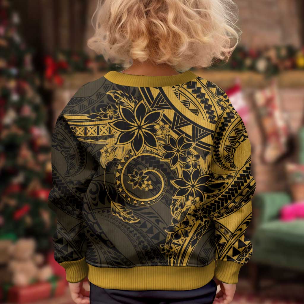 Polynesian Sunset Plumeria Kid Ugly Christmas Sweater Gold Polynesian Tattoo LT05 - Polynesian Pride