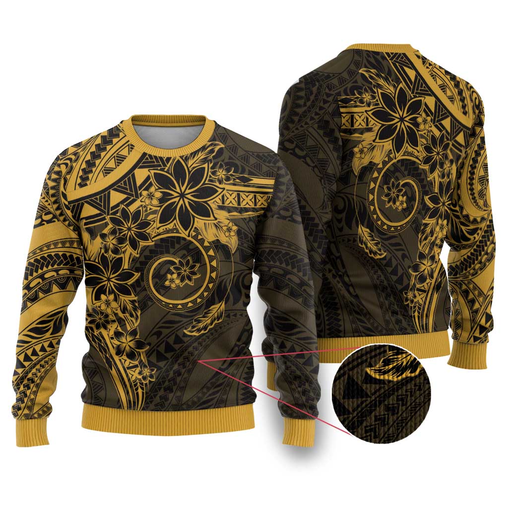 Polynesian Sunset Plumeria Ugly Christmas Sweater Gold Polynesian Tattoo LT05 Gold - Polynesian Pride