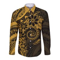 Polynesian Sunset Plumeria Long Sleeve Button Shirt Gold Polynesian Tattoo LT05 Unisex Gold - Polynesian Pride