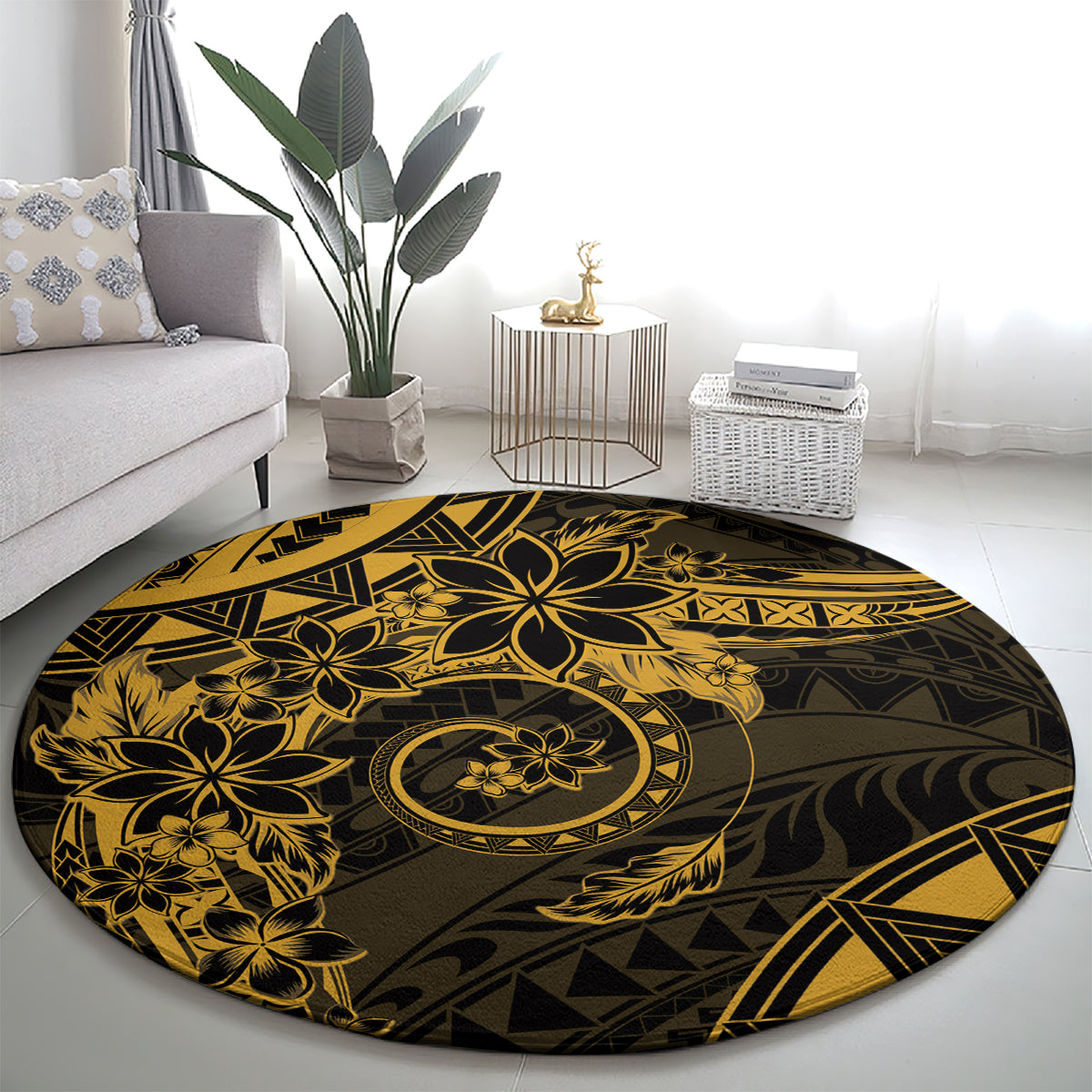 Polynesian Sunset Plumeria Round Carpet Gold Polynesian Tattoo LT05 - Polynesian Pride