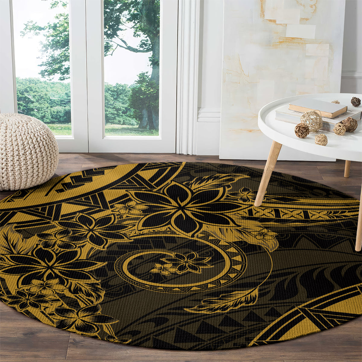 Polynesian Sunset Plumeria Round Carpet Gold Polynesian Tattoo LT05 - Polynesian Pride