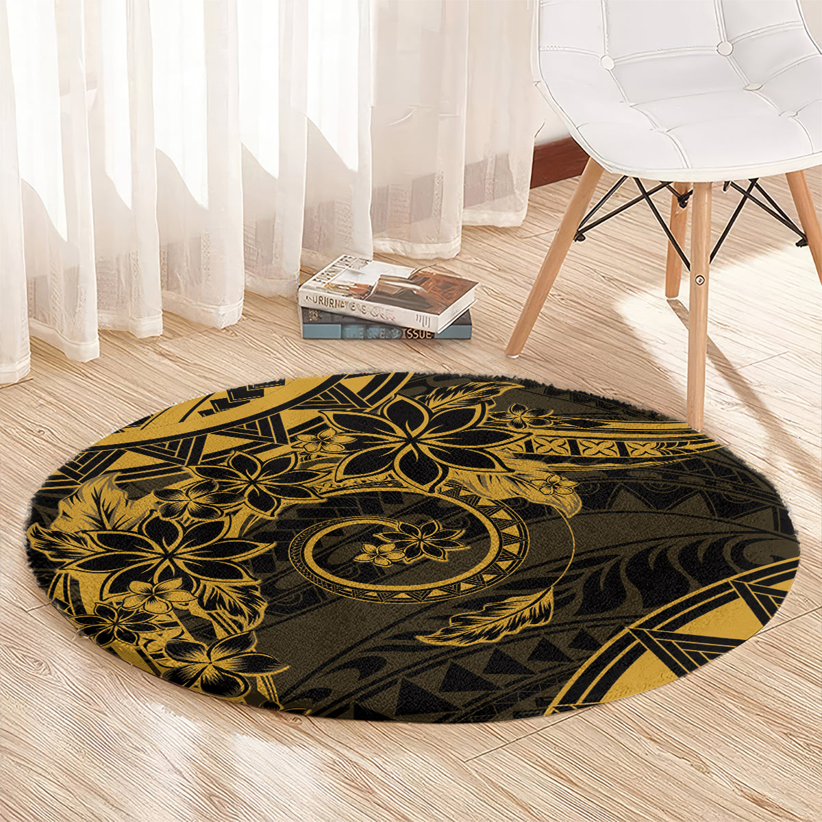 Polynesian Sunset Plumeria Round Carpet Gold Polynesian Tattoo LT05 - Polynesian Pride