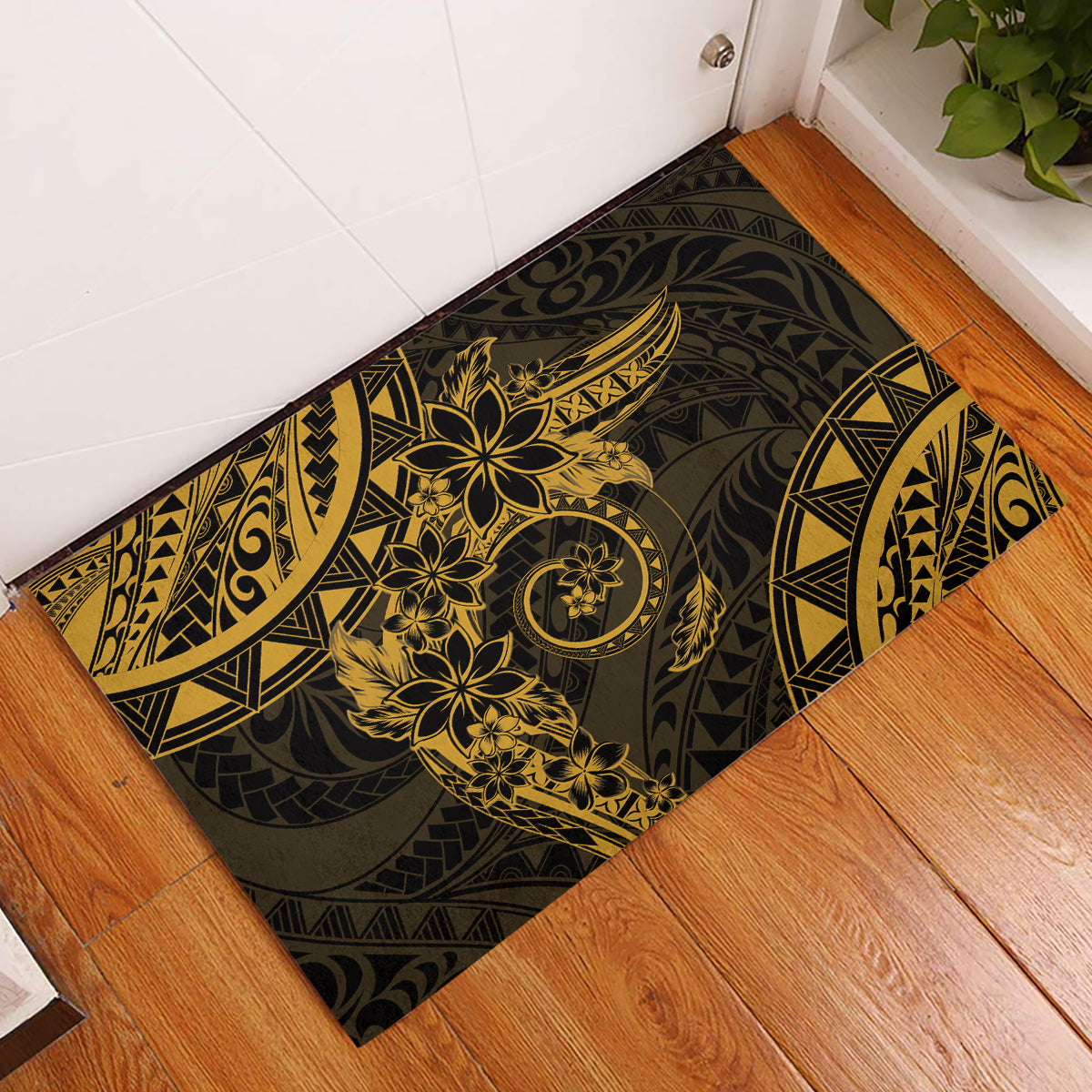 Polynesian Sunset Plumeria Rubber Doormat Gold Polynesian Tattoo LT05 Gold - Polynesian Pride