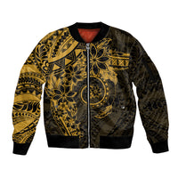 Polynesian Sunset Plumeria Sleeve Zip Bomber Jacket Gold Polynesian Tattoo LT05 Unisex Gold - Polynesian Pride