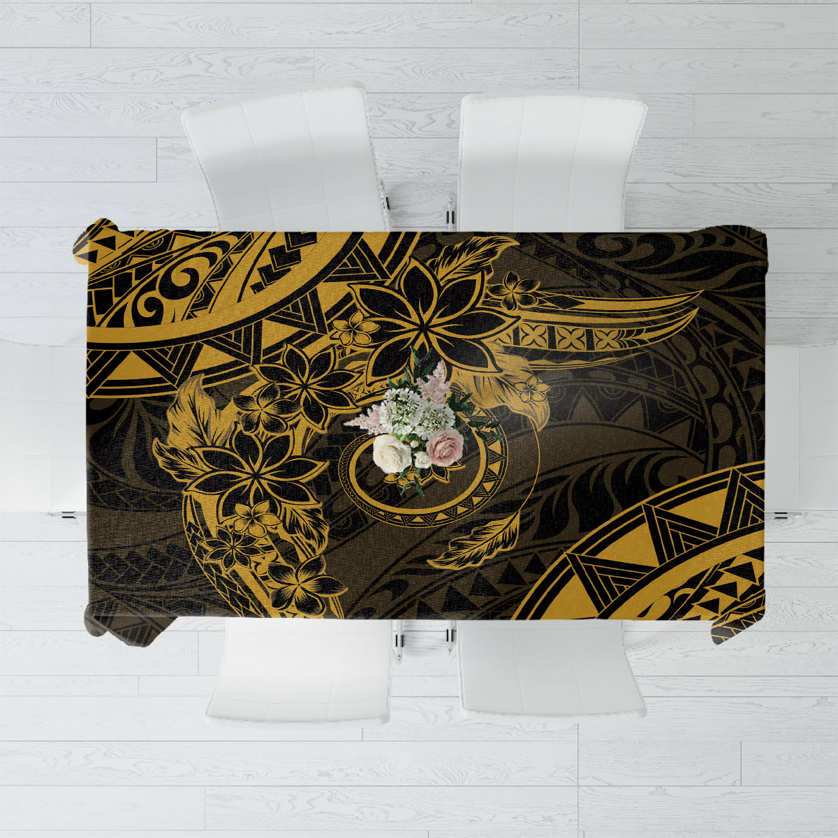 Polynesian Sunset Plumeria Tablecloth Gold Polynesian Tattoo LT05 Gold - Polynesian Pride