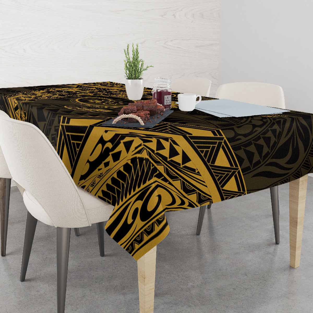 Polynesian Sunset Plumeria Tablecloth Gold Polynesian Tattoo LT05 - Polynesian Pride