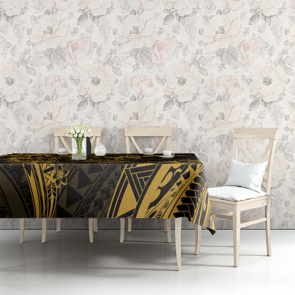 Polynesian Sunset Plumeria Tablecloth Gold Polynesian Tattoo LT05 - Polynesian Pride