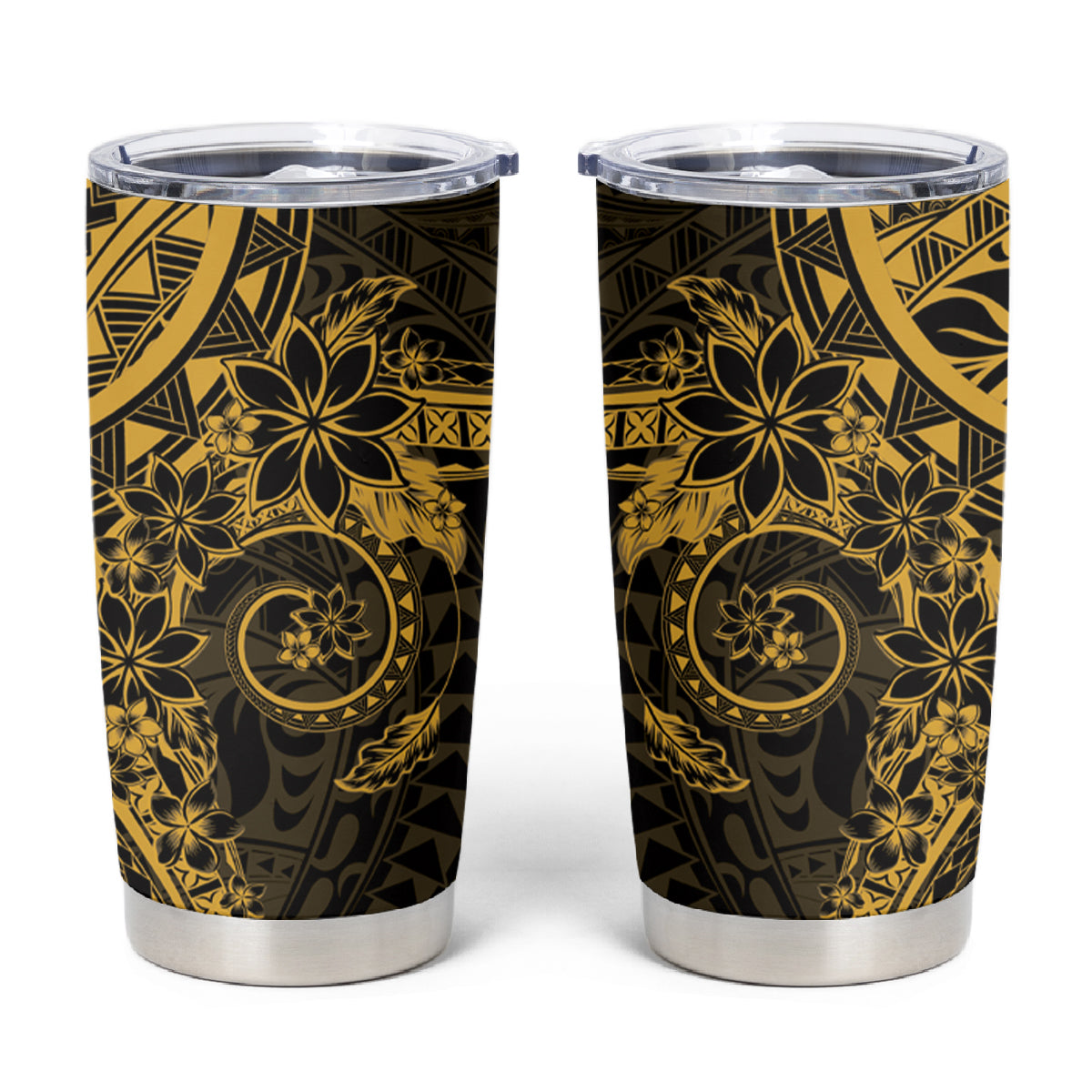 Gold Polynesian Pattern With Plumeria Flowers Tumbler Cup LT05 Gold - Polynesian Pride