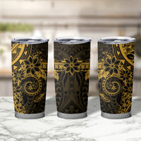 Gold Polynesian Pattern With Plumeria Flowers Tumbler Cup LT05 - Polynesian Pride