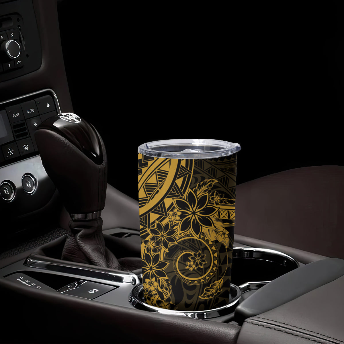 Gold Polynesian Pattern With Plumeria Flowers Tumbler Cup LT05 - Polynesian Pride