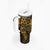 Gold Polynesian Pattern With Plumeria Flowers Tumbler With Handle