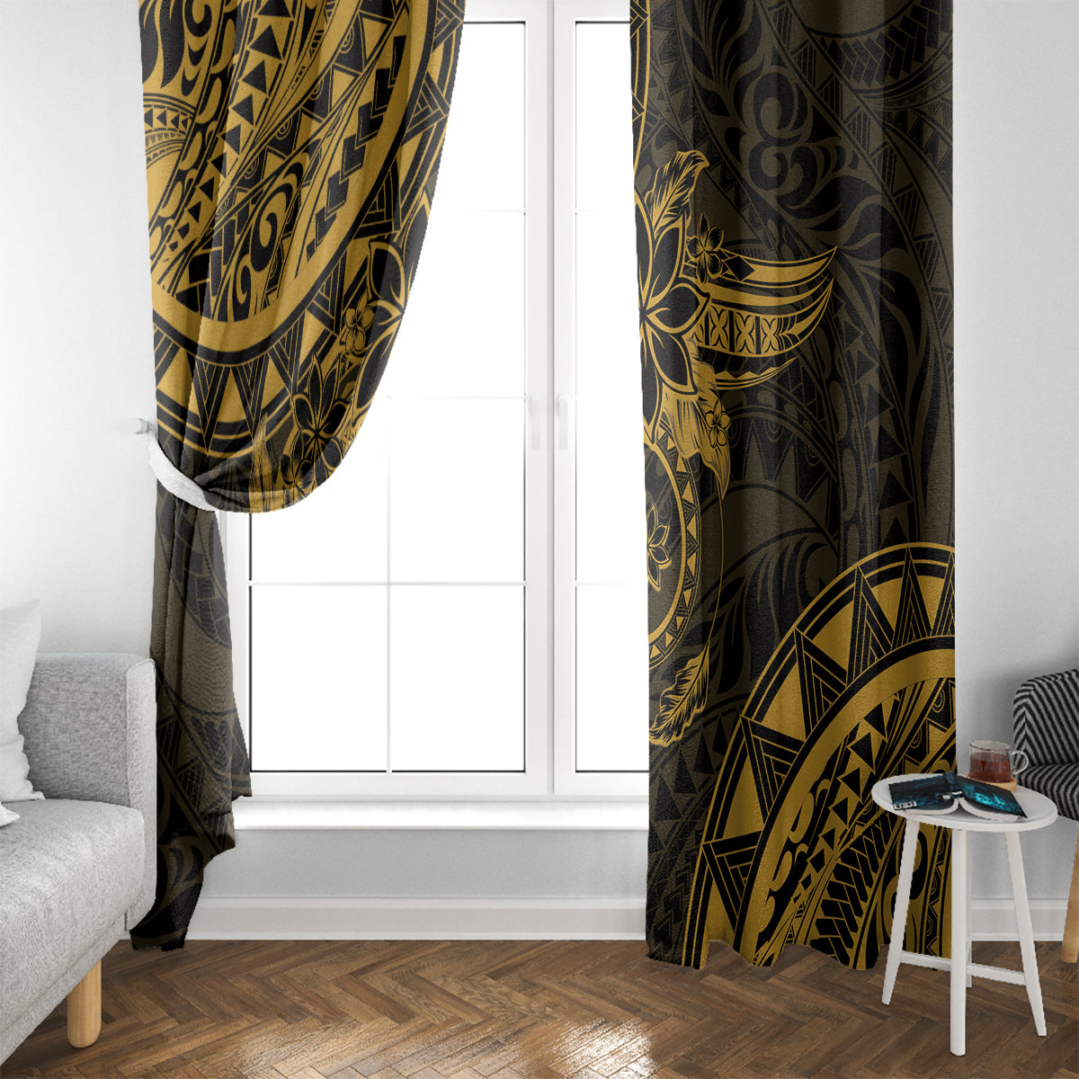 Polynesian Sunset Plumeria Window Curtain Gold Polynesian Tattoo LT05 - Polynesian Pride