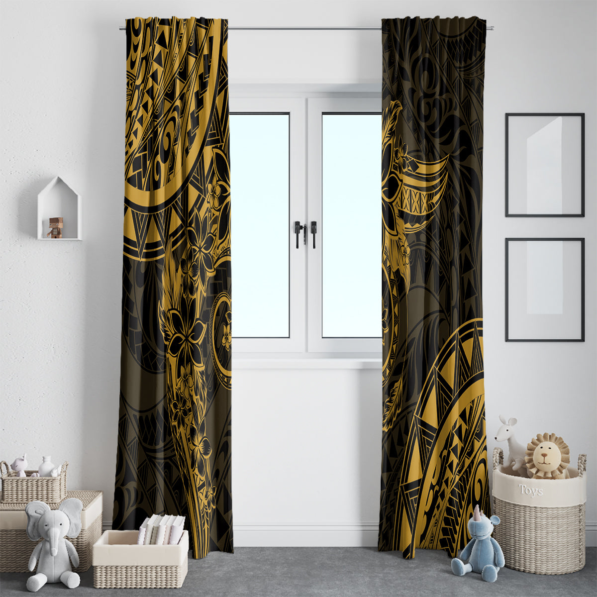 Polynesian Sunset Plumeria Window Curtain Gold Polynesian Tattoo LT05 - Polynesian Pride