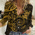 Polynesian Sunset Plumeria Women Casual Shirt Gold Polynesian Tattoo