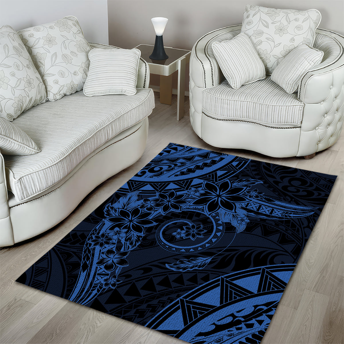 Polynesian Sunset Plumeria Area Rug Navy Polynesian Tattoo LT05 - Polynesian Pride