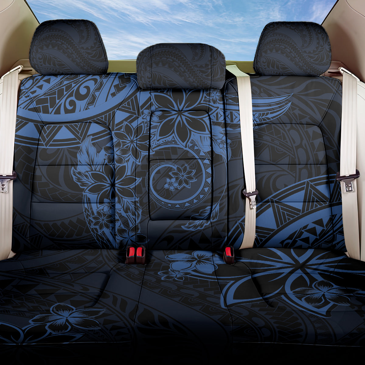 Polynesian Sunset Plumeria Back Car Seat Cover Navy Polynesian Tattoo LT05 One Size Navy - Polynesian Pride