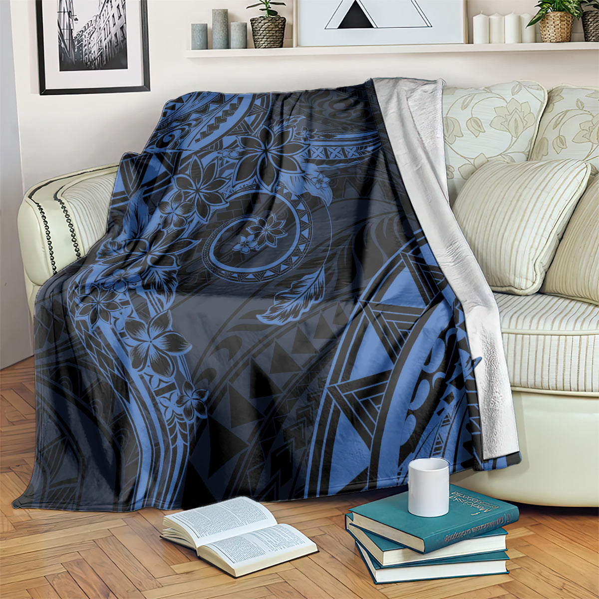 Polynesian Sunset Plumeria Blanket Navy Polynesian Tattoo LT05 Navy - Polynesian Pride
