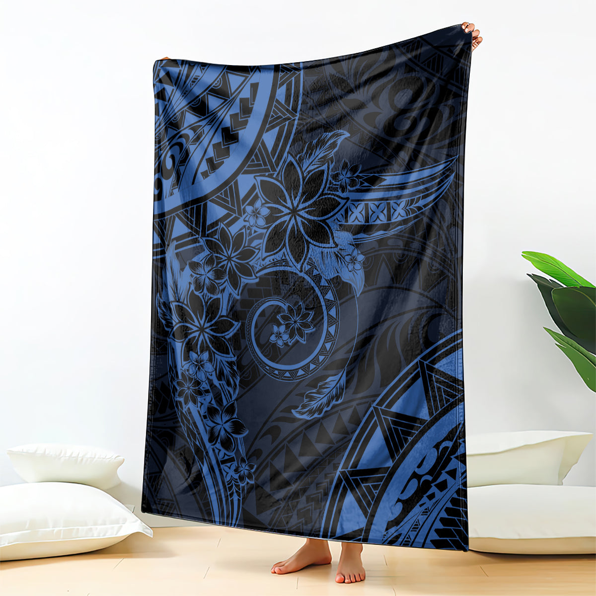 Polynesian Sunset Plumeria Blanket Navy Polynesian Tattoo LT05 - Polynesian Pride