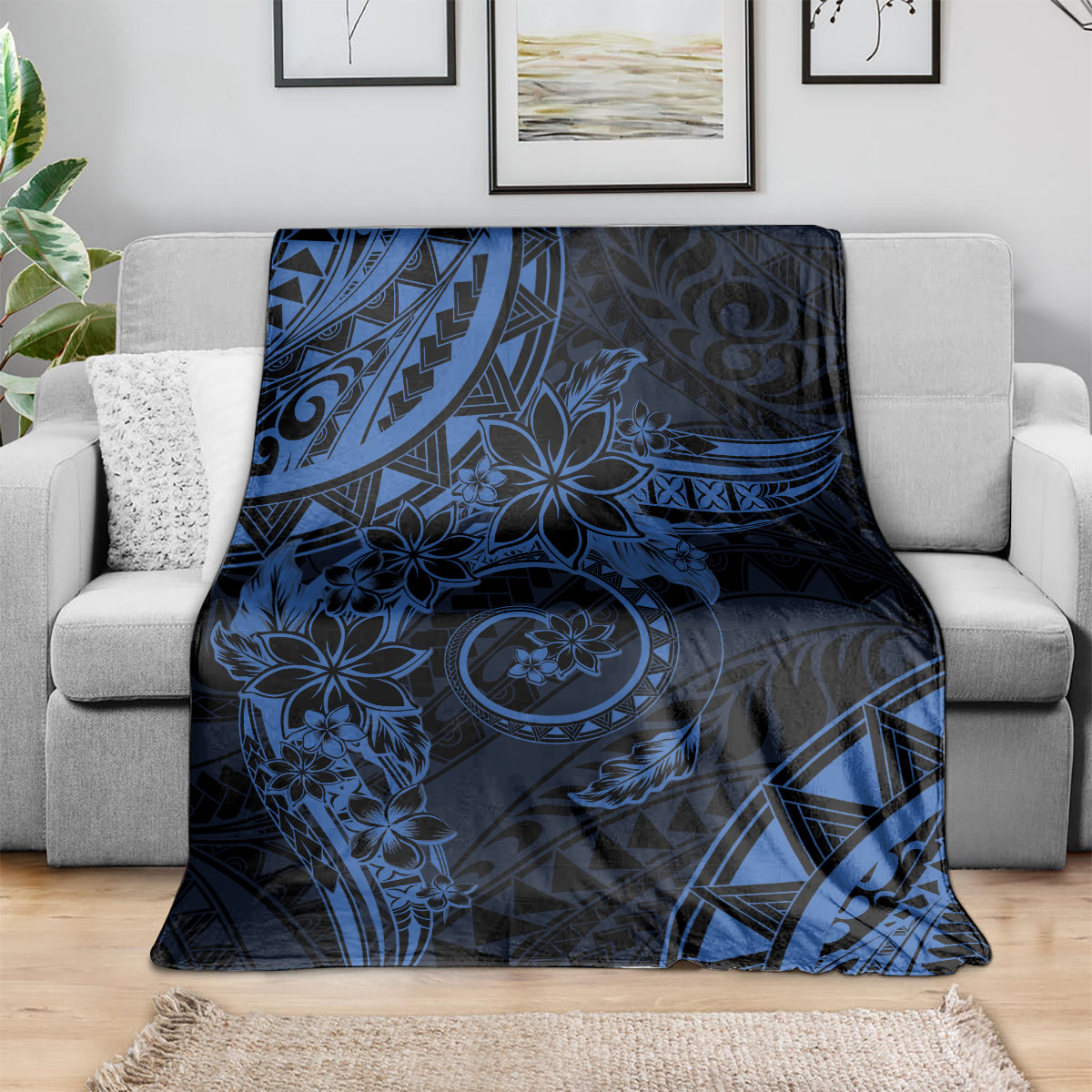 Polynesian Sunset Plumeria Blanket Navy Polynesian Tattoo LT05 - Polynesian Pride